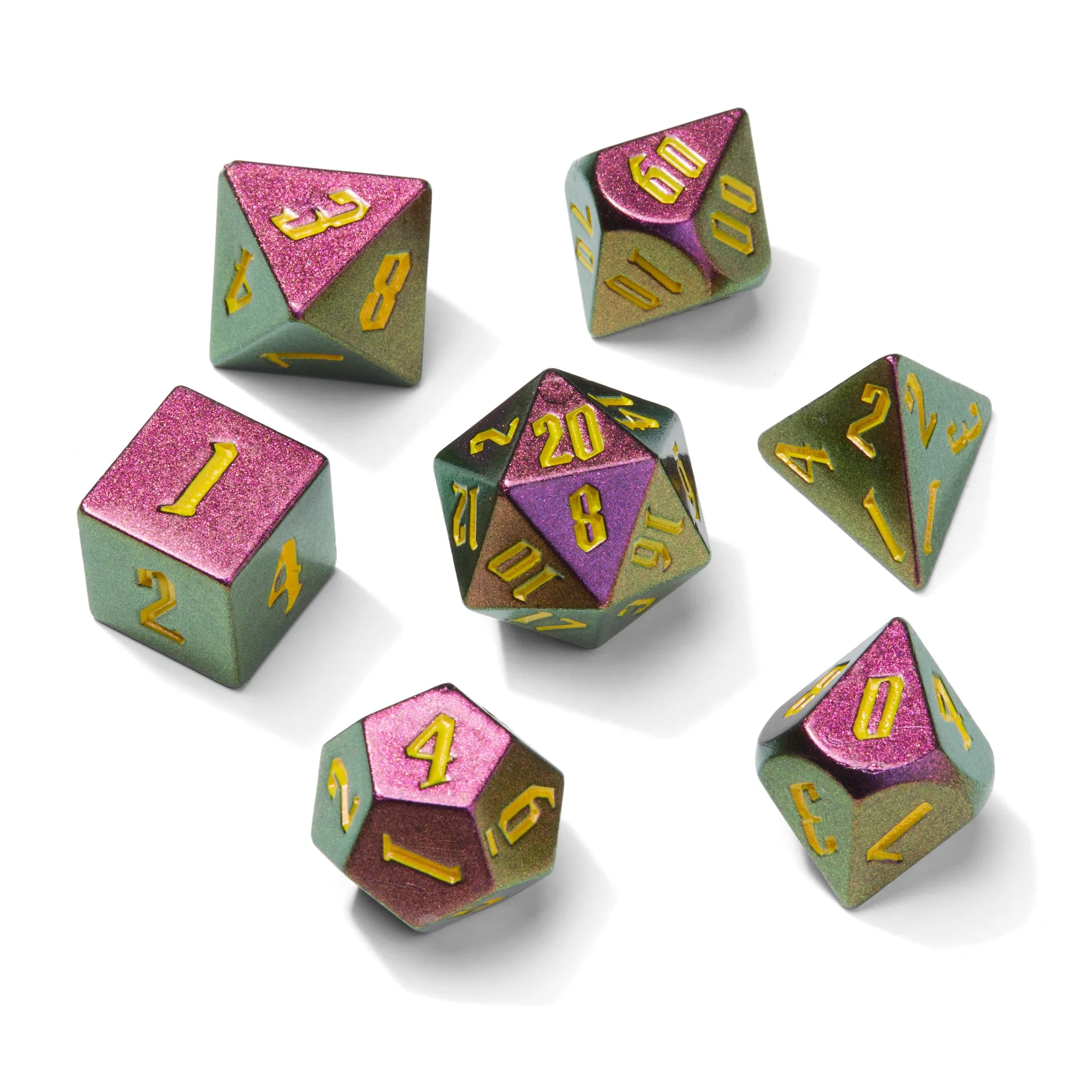 90s Bowling Alley Sharp Edge Resin 7pc Dice Set