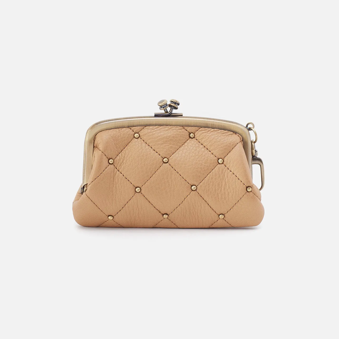 Cheer Frame Pouch In Pebbled Metallic Leather - Dusty Gold