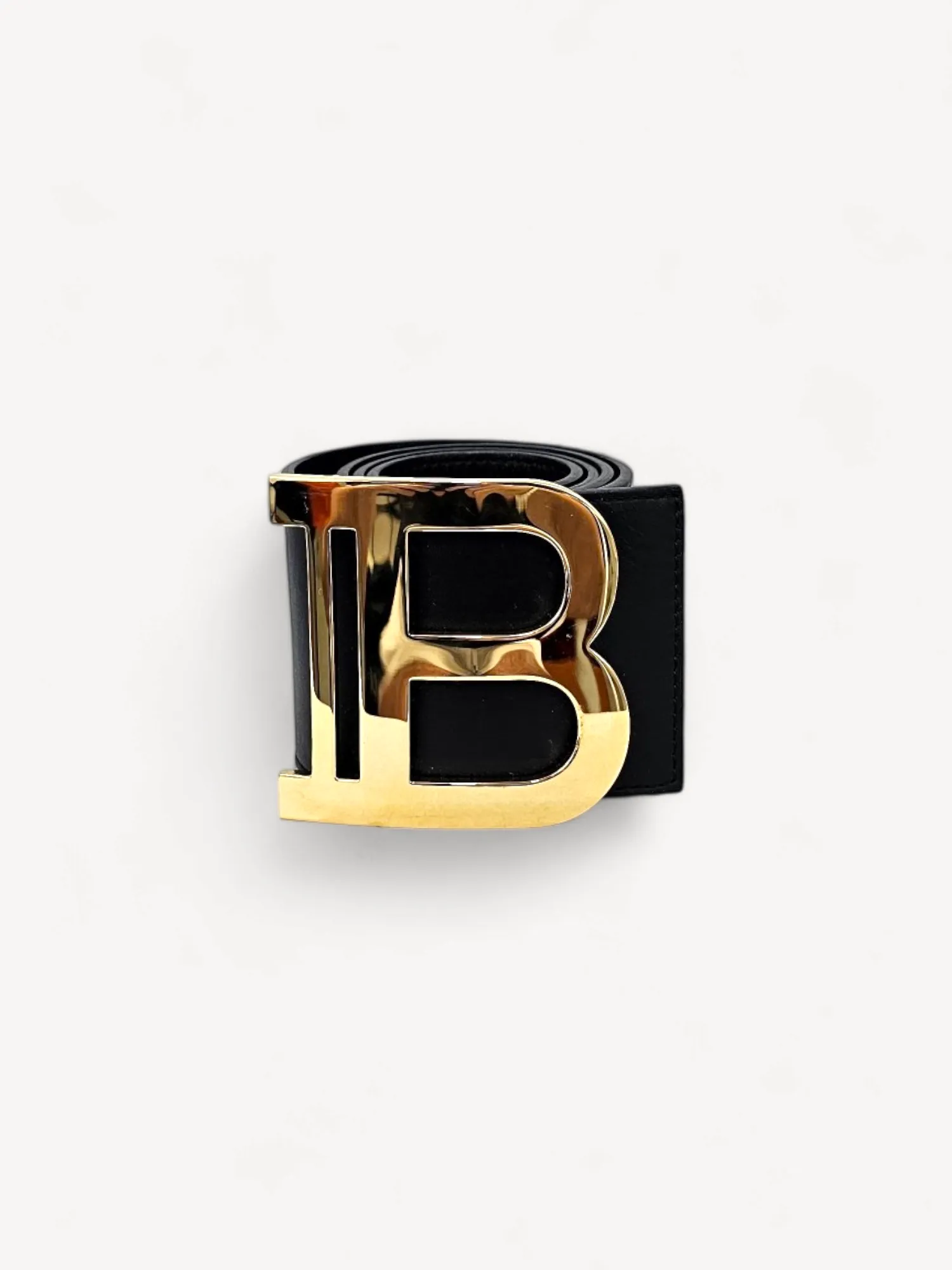 Cinto Balmain Preto com Fivela Logo Dourado