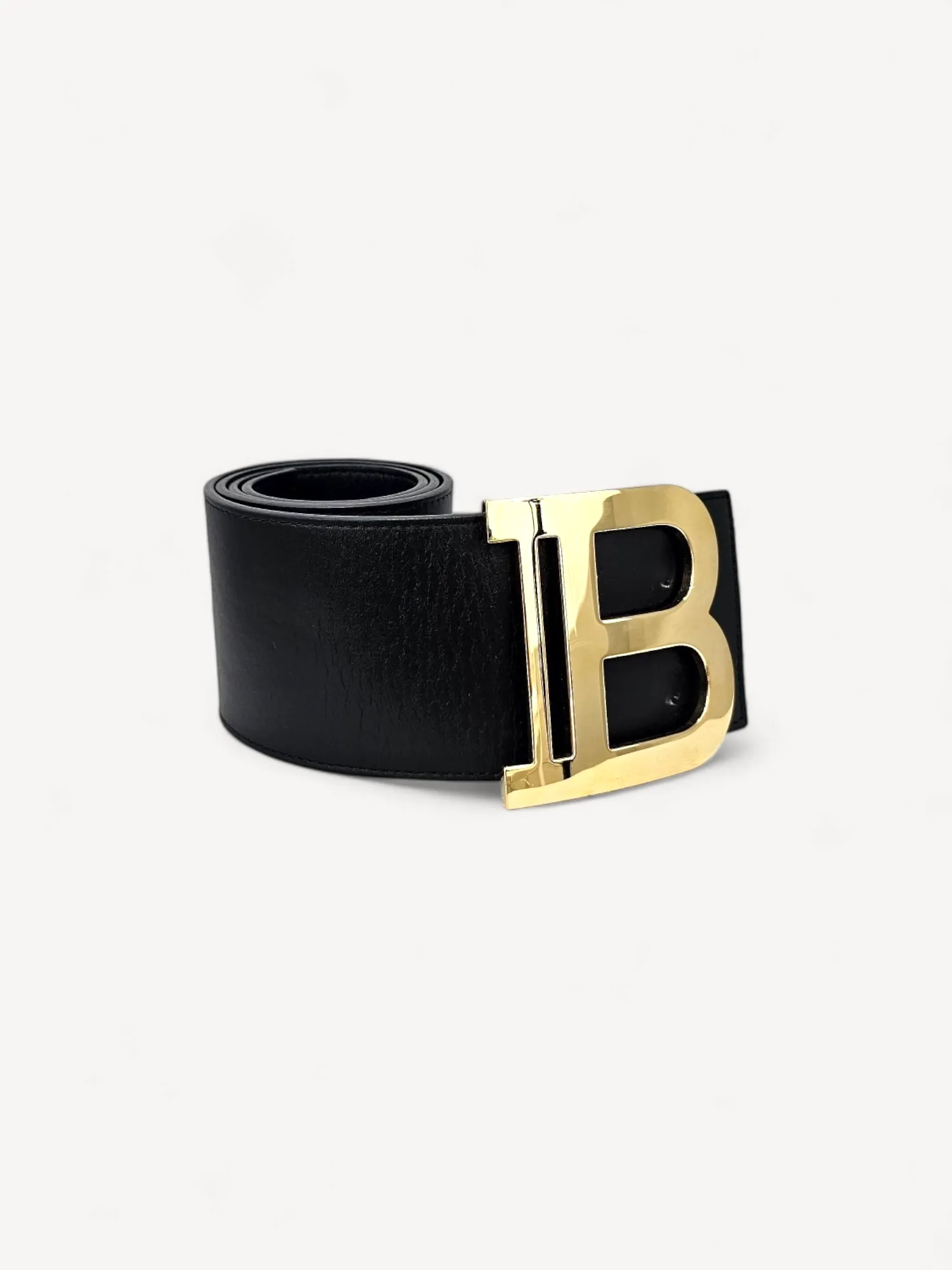 Cinto Balmain Preto com Fivela Logo Dourado