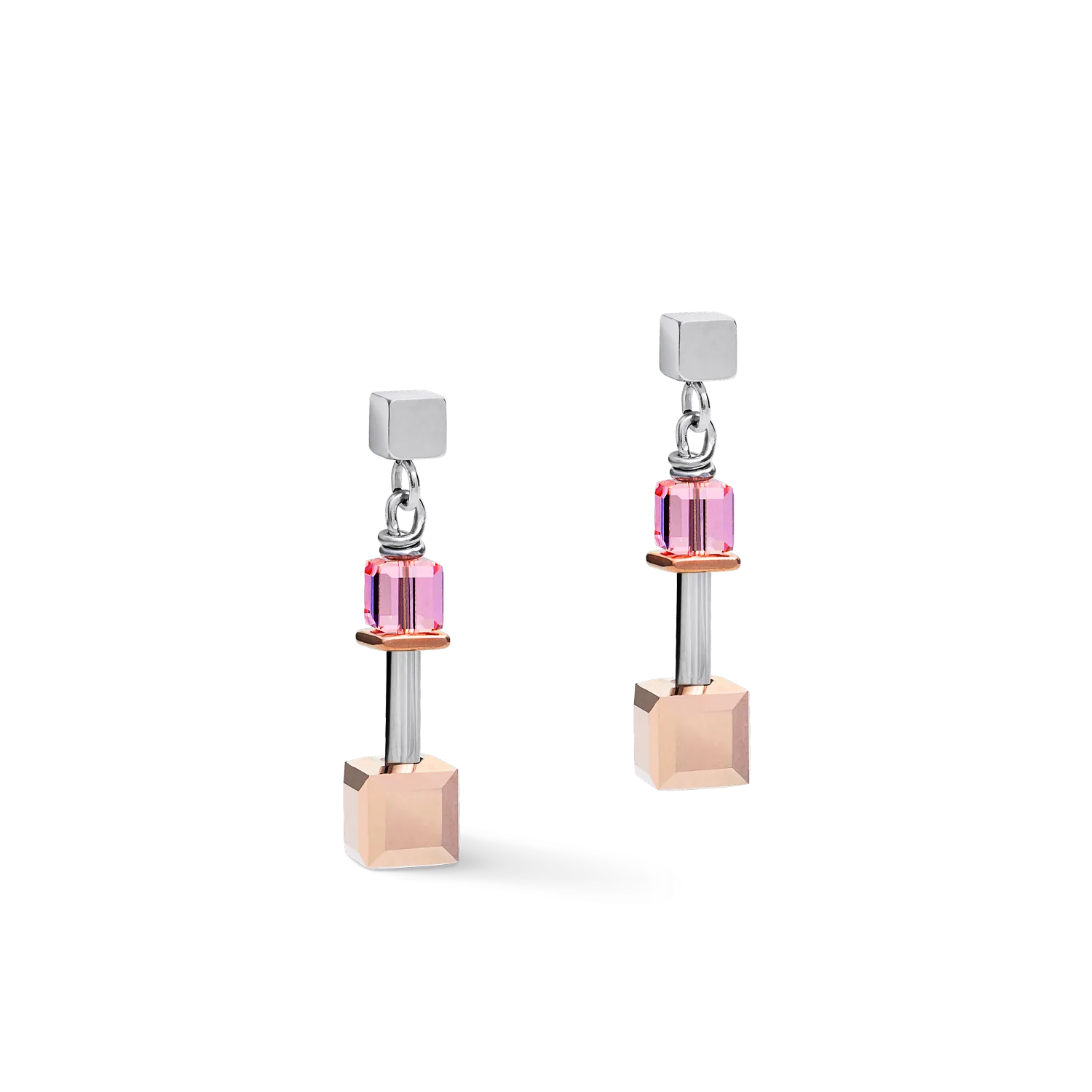 Earrings GeoCUBE® Crystals & stainless steel rose gold-silver multicolour Art Nouveau