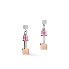 Earrings GeoCUBE® Crystals & stainless steel rose gold-silver multicolour Art Nouveau