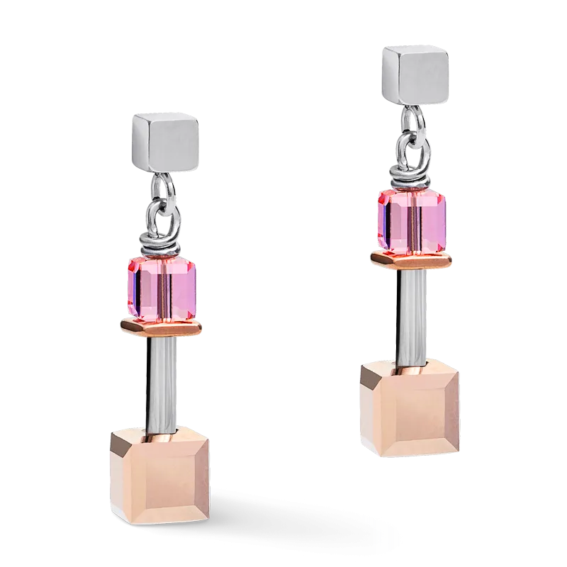 Earrings GeoCUBE® Crystals & stainless steel rose gold-silver multicolour Art Nouveau