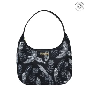 Fabric with Leather Trim Large Sling Hobo - 12010