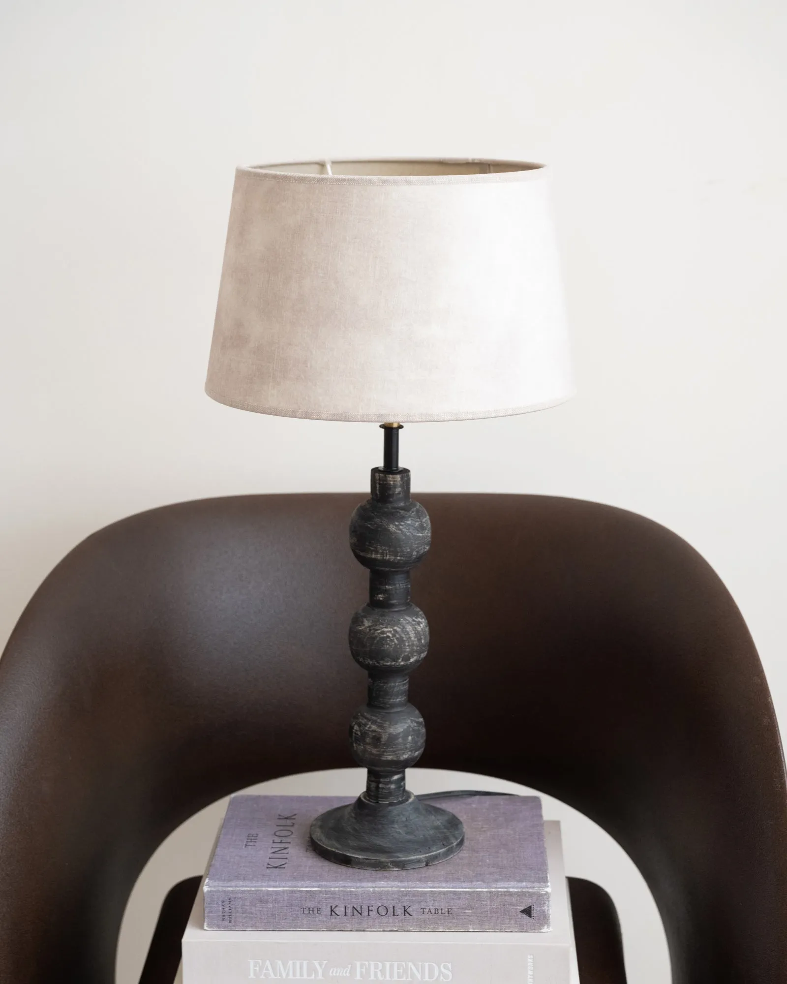 Lamp Wood Black   Shade Velvet Beige