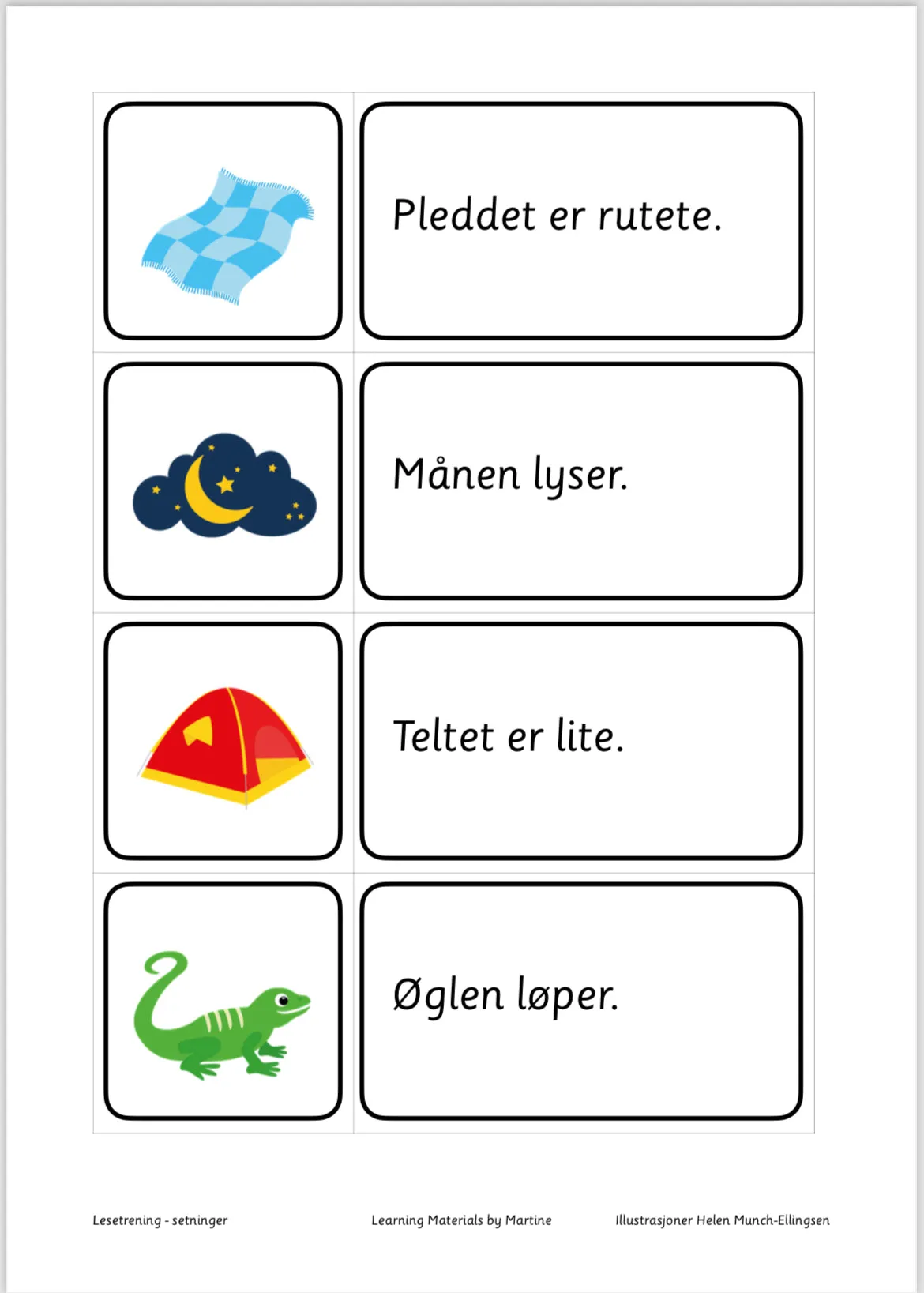 Lesetrening - bildekort og setninger