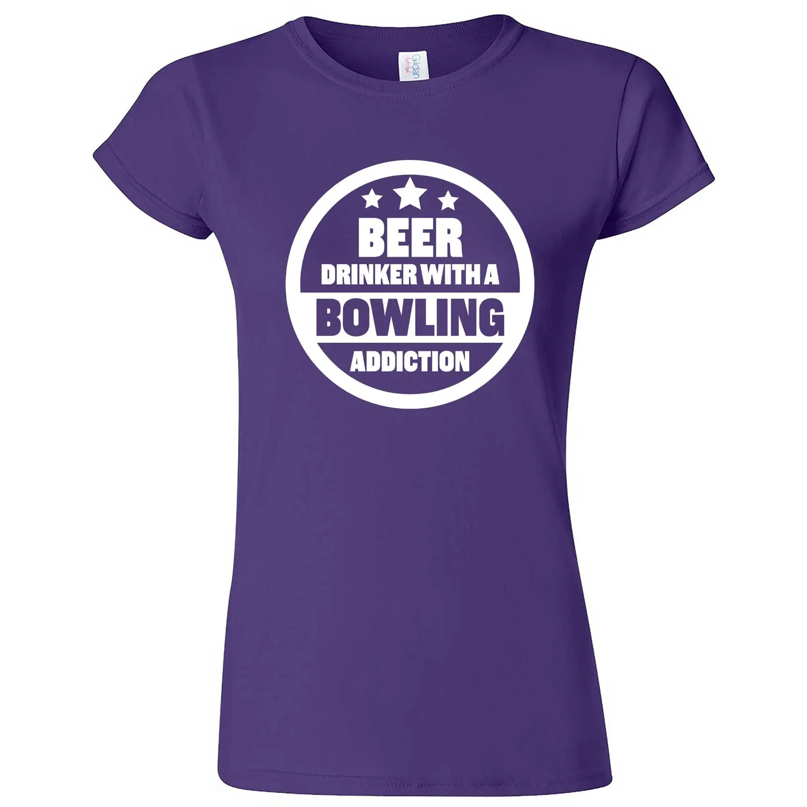 "Beer Drinker with a Bowling Addiction" women's t-shirt