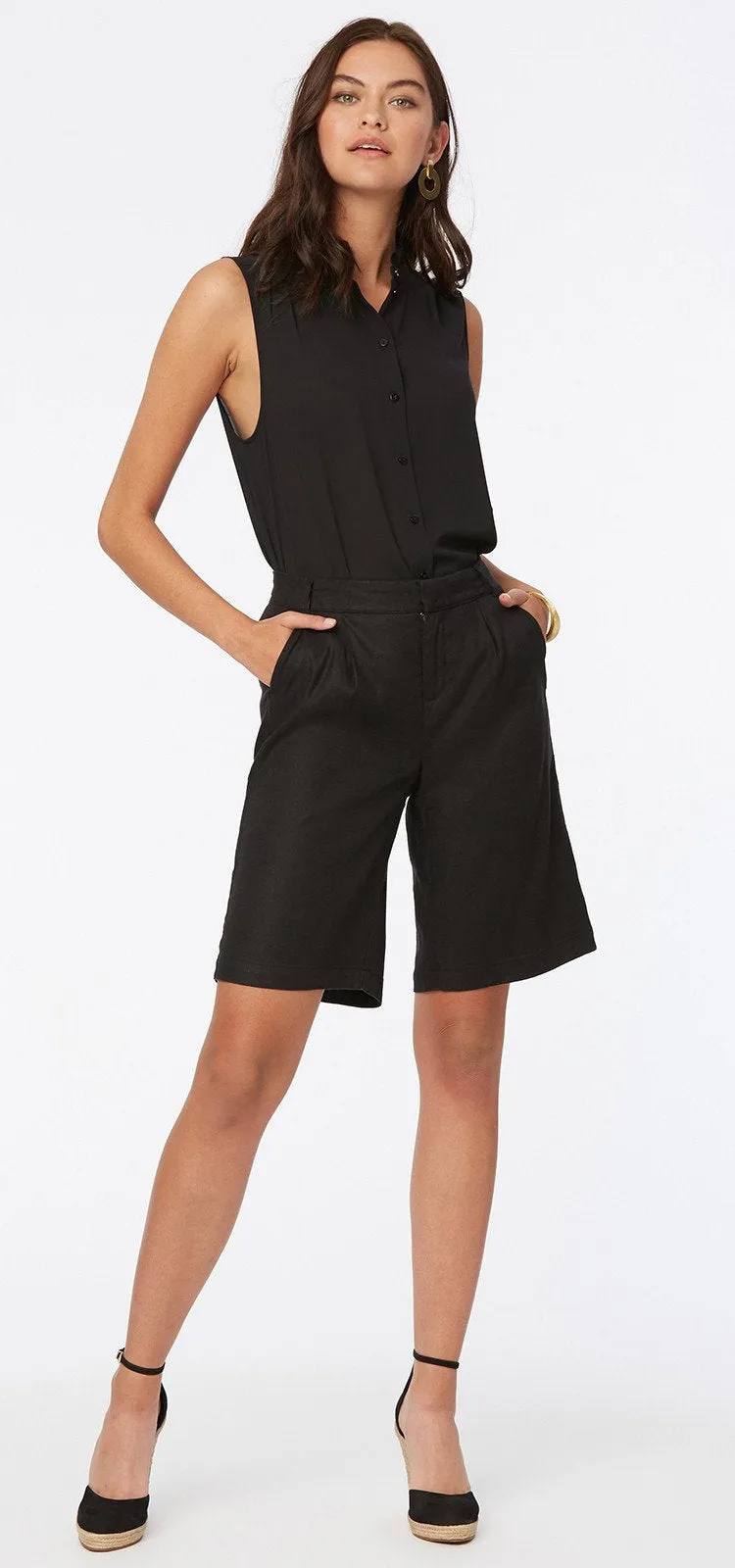 Relaxed Bermuda Short Zwart Stretch Linnen | Black