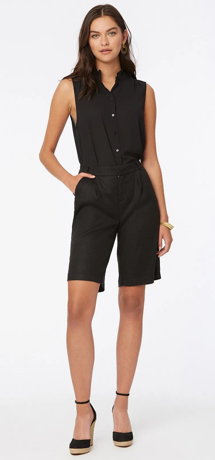 Relaxed Bermuda Short Zwart Stretch Linnen | Black