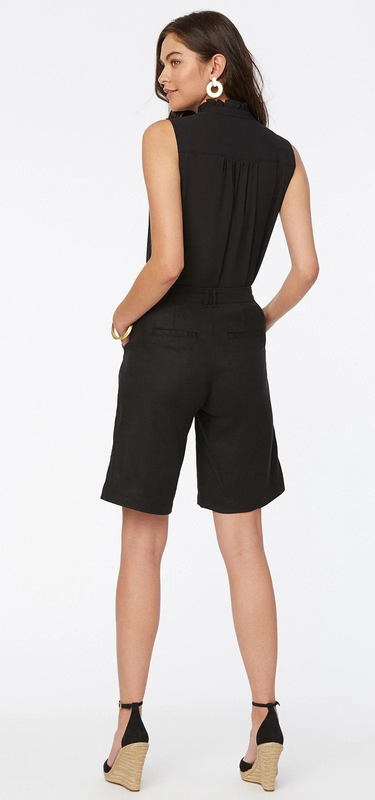 Relaxed Bermuda Short Zwart Stretch Linnen | Black