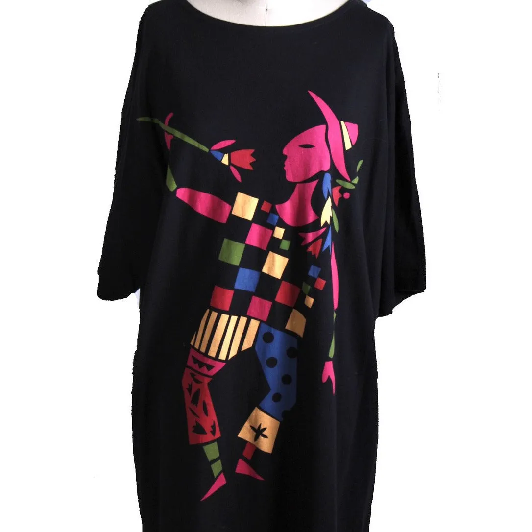 Unique RARE Vintage Marimekko Cotton Knit Clown Dress 80s NWOT Black womens O/S