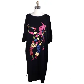 Unique RARE Vintage Marimekko Cotton Knit Clown Dress 80s NWOT Black womens O/S